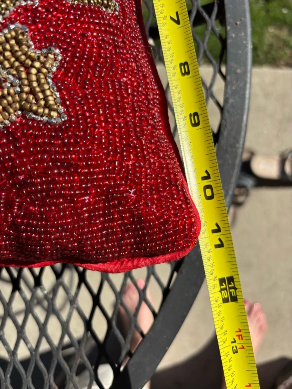 RARE Pier 1 Imports Red Gold Beaded Throw Pillow, approx 12